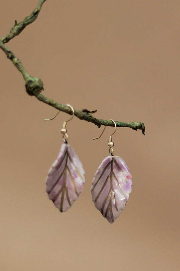 Sadhvi | Ceramic  Leaf Earrings | Mauve
