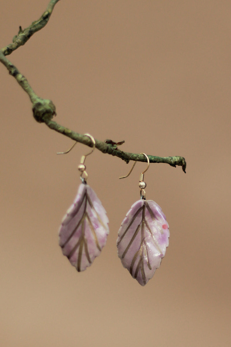 Sadhvi | Ceramic  Leaf Earrings | Mauve