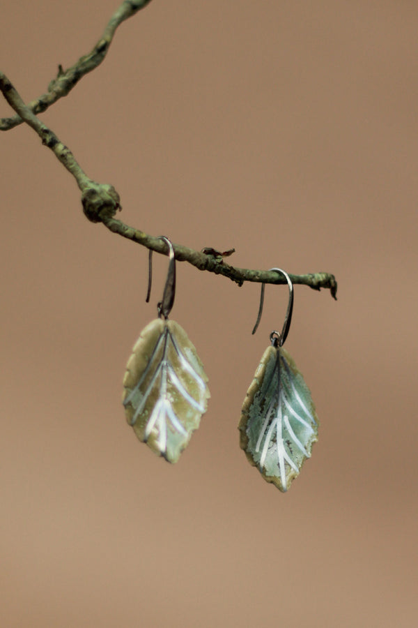 Sadhvi | Ceramic  Leaf Earrings | Green