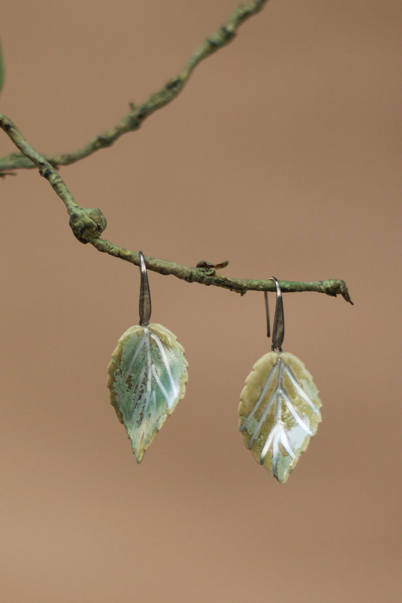 Sadhvi | Ceramic  Leaf Earrings | Green