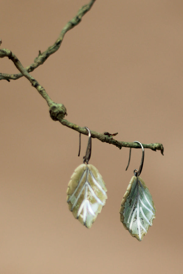 Sadhvi | Ceramic  Leaf Earrings | Green