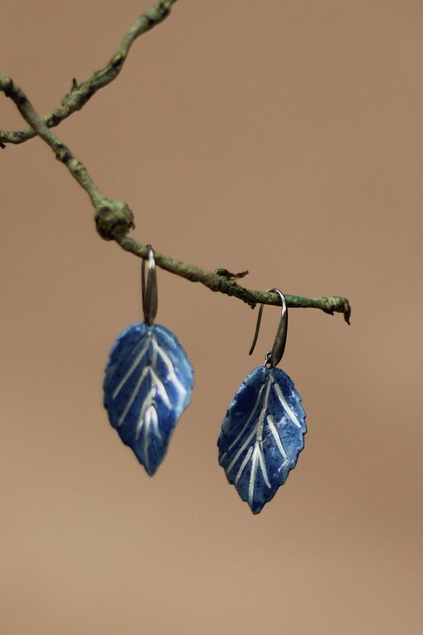 Sadhvi | Ceramic  Leaf Earrings | Blue