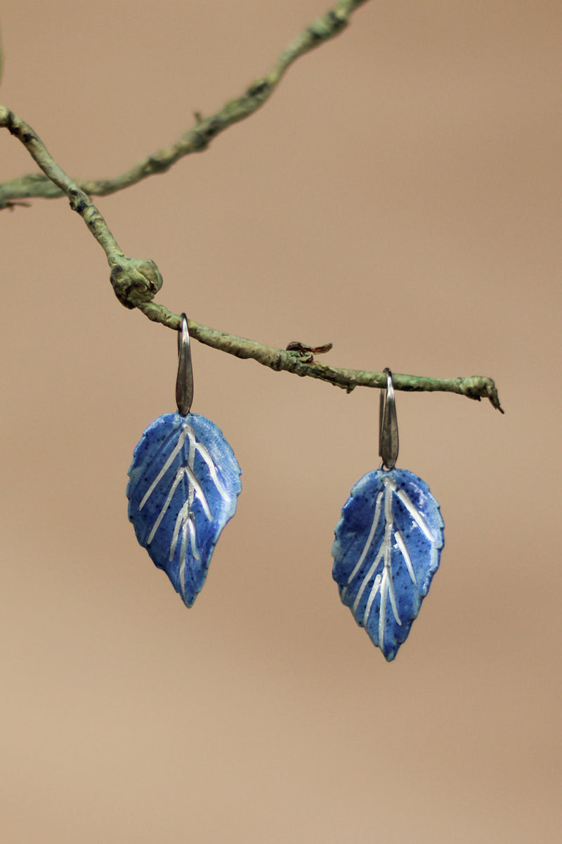 Sadhvi | Ceramic  Leaf Earrings | Blue