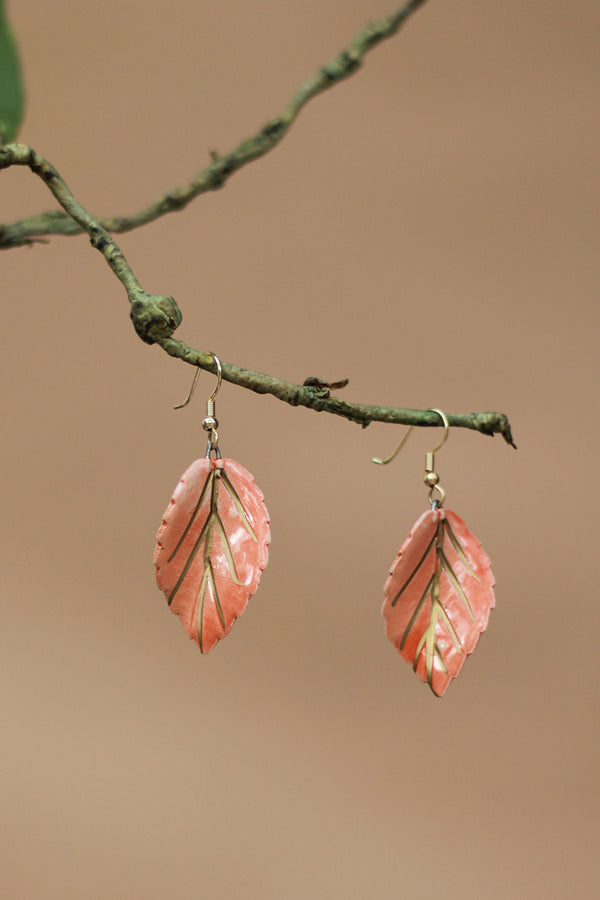 Sadhvi | Ceramic  Leaf Earrings | Orange