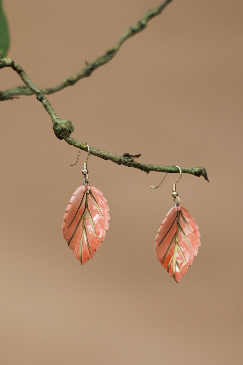Sadhvi | Ceramic  Leaf Earrings | Orange