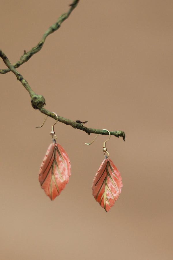 Sadhvi | Ceramic  Leaf Earrings | Orange