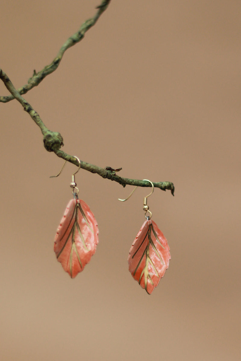 Sadhvi | Ceramic  Leaf Earrings | Orange