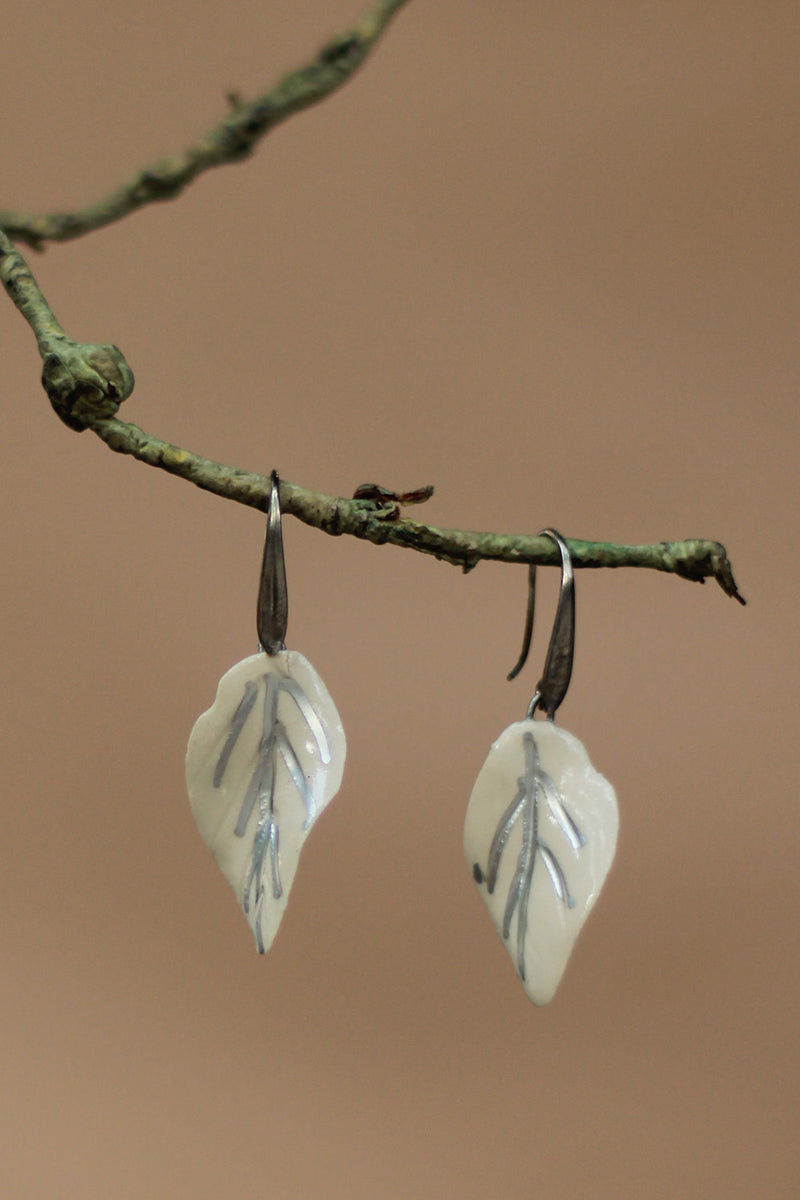 Sadhvi | Ceramic  Leaf Earrings | Ivory