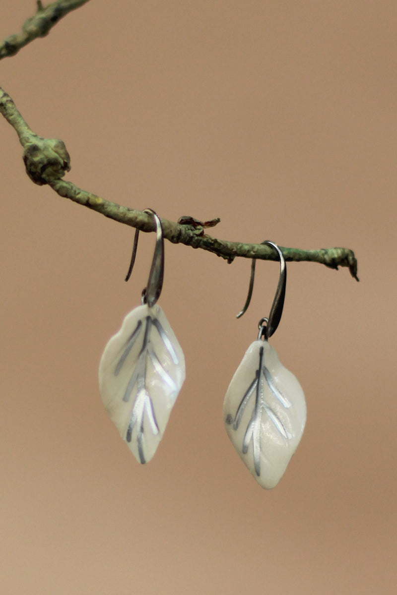 Sadhvi | Ceramic  Leaf Earrings | Ivory