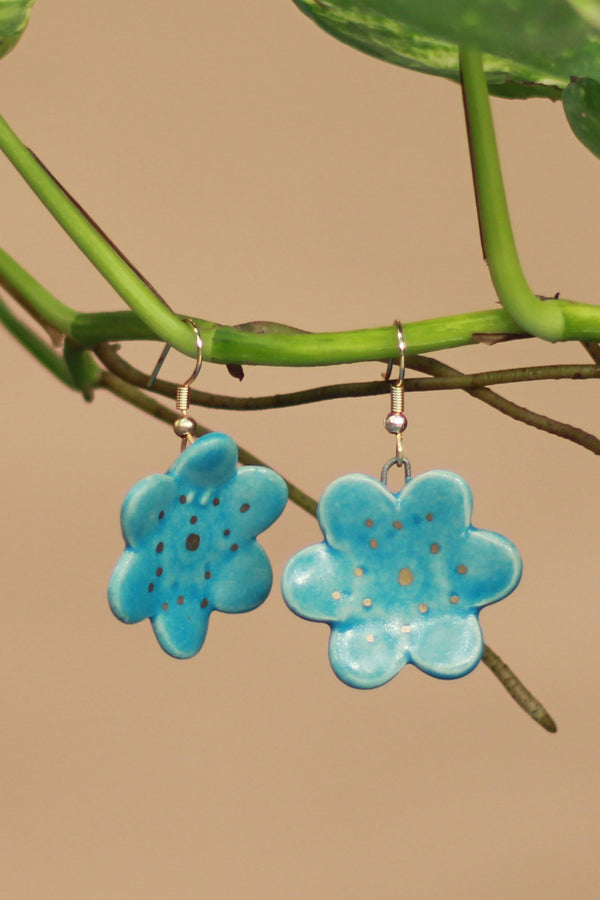 Sadhvi | Ceramic Flower Earrings | Azure Blue