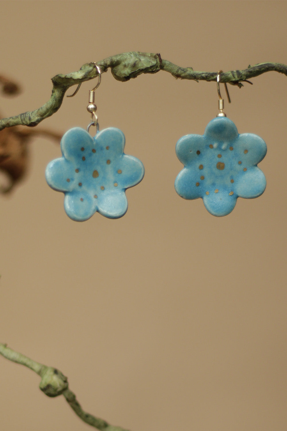Sadhvi | Ceramic Flower Earrings | Turquoise Blue