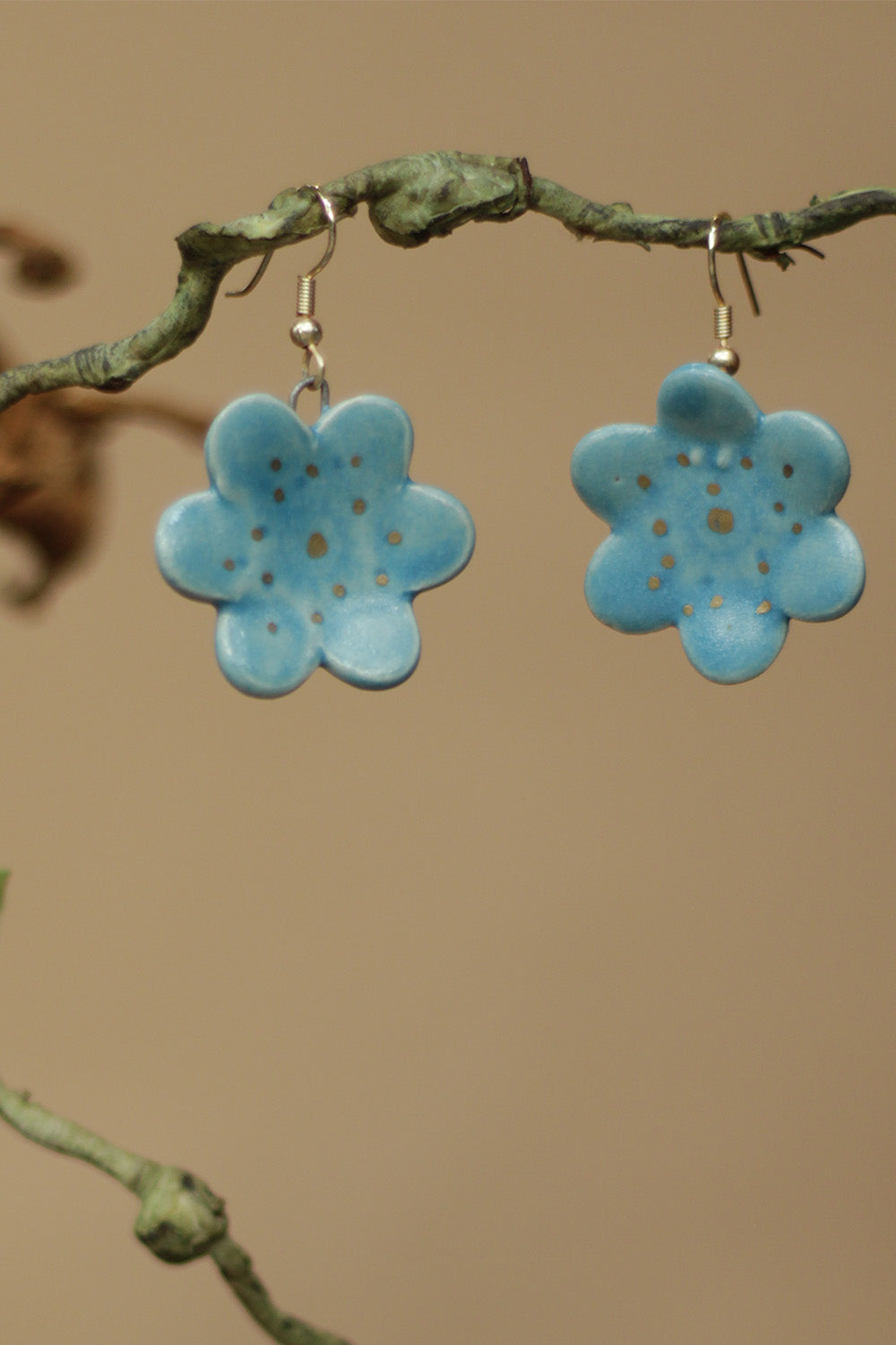 Sadhvi | Ceramic Flower Earrings | Turquoise Blue