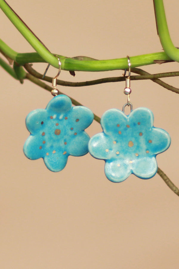 Sadhvi | Ceramic Flower Earrings | Azure Blue