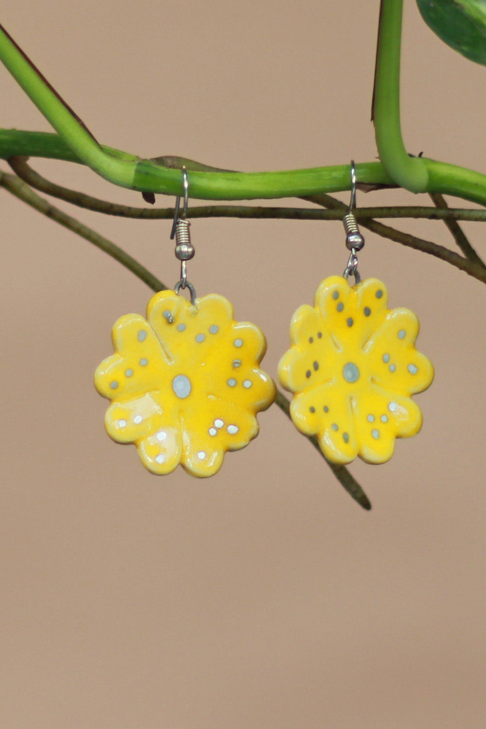 Sadhvi | Ceramic Flower Earrings | Yellow Large