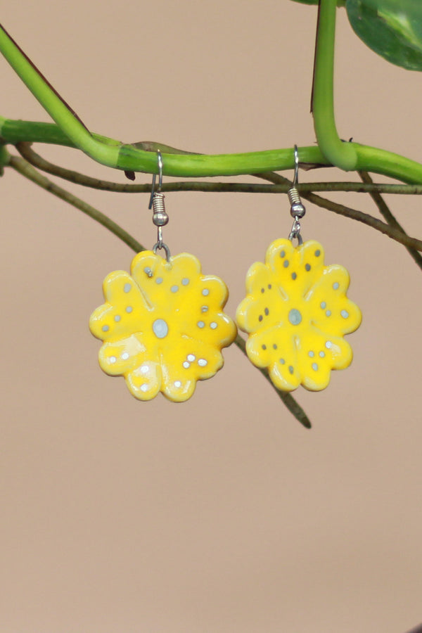 Sadhvi | Ceramic Flower Earrings | Yellow Large