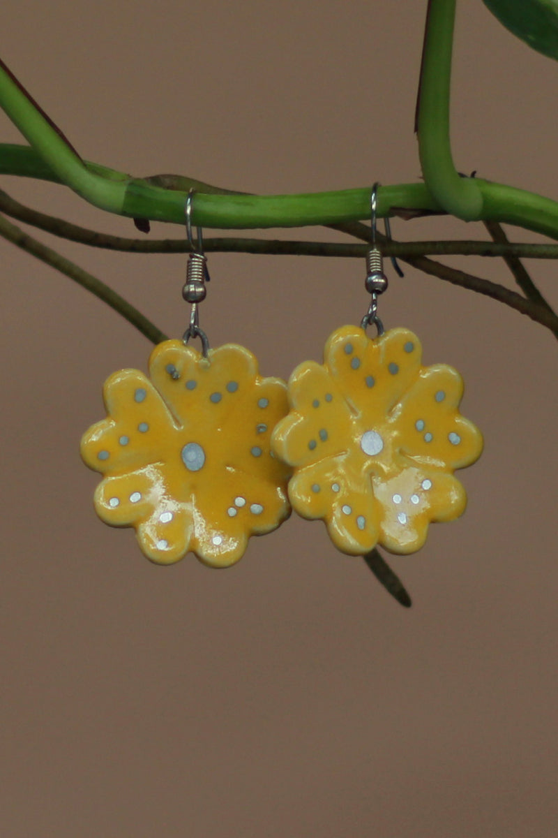 Sadhvi | Ceramic Flower Earrings | Yellow Large