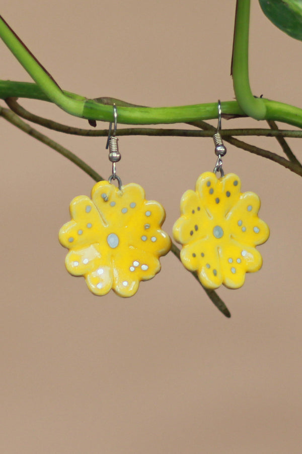 Sadhvi | Ceramic Flower Earrings | Yellow Large