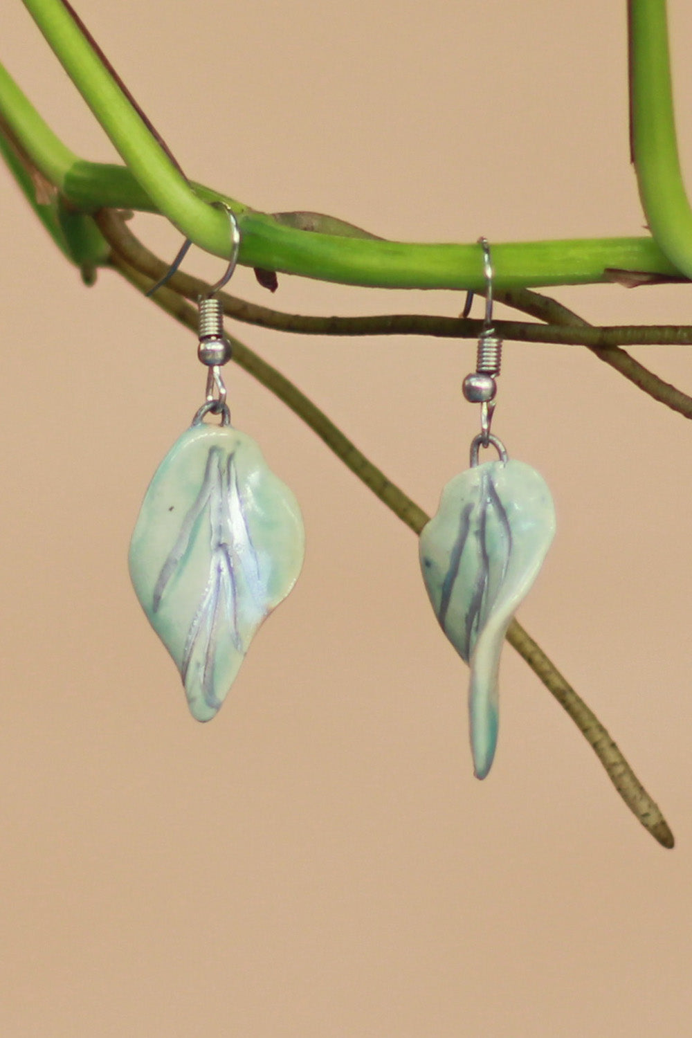 Sadhvi | Ceramic Leaf Earrings  | Greenish Grey