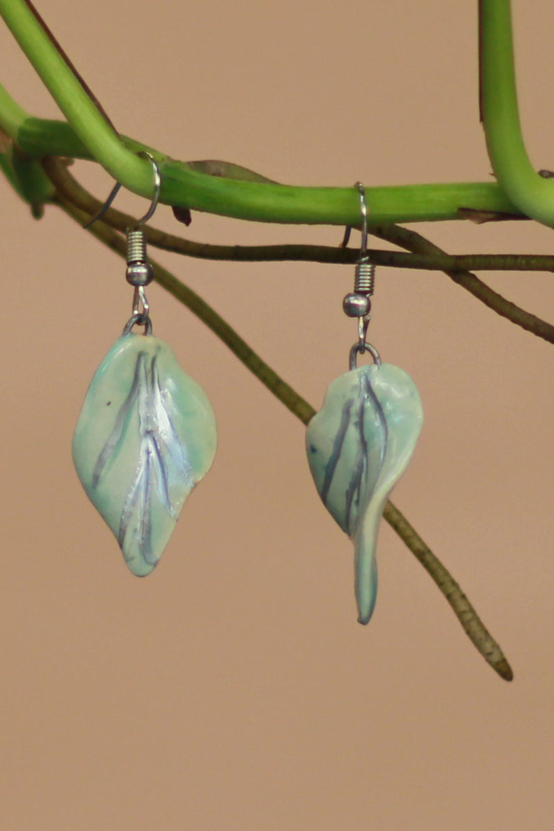 Sadhvi | Ceramic Leaf Earrings  | Greenish Grey