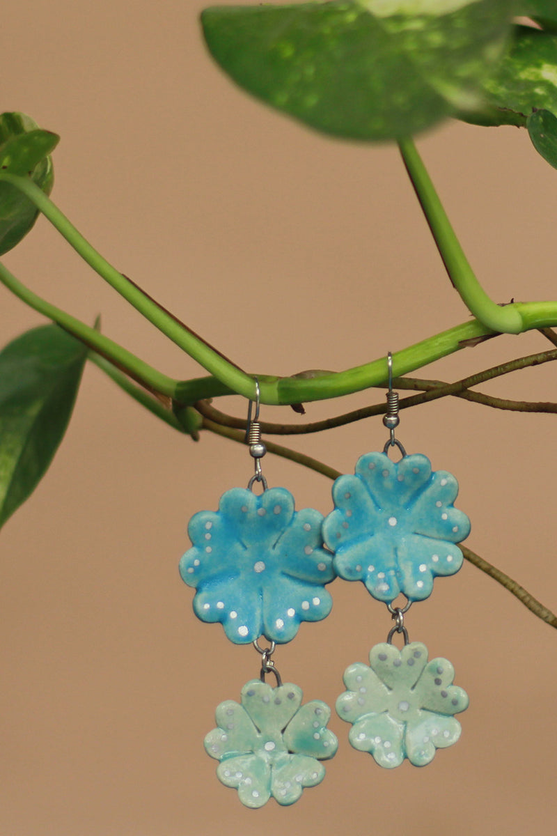 Sadhvi | Ceramic Double Flower Earrings | Azure & Mint