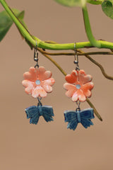 Sadhvi | Ceramic Flower & Butterfly Earrings| Orange & Indigo