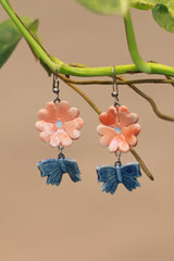 Sadhvi | Ceramic Flower & Butterfly Earrings| Orange & Indigo