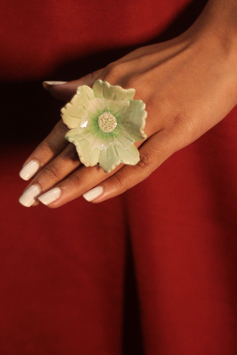 Sadhvi | Ceramic Floral Ring | Sage Green