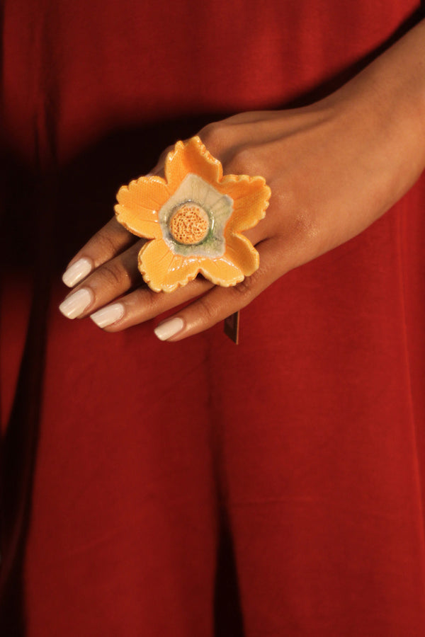Sadhvi | Ceramic Floral Ring | Pale Orange