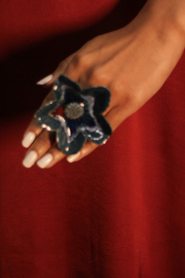 Sadhvi | Ceramic Floral Ring | Deep Blue