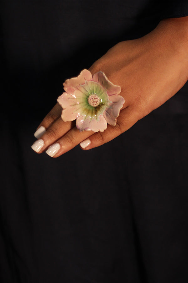 Sadhvi | Ceramic Floral Ring | Pale Pink