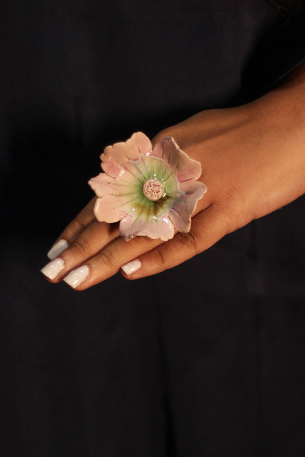 Sadhvi | Ceramic Floral Ring | Pale Pink