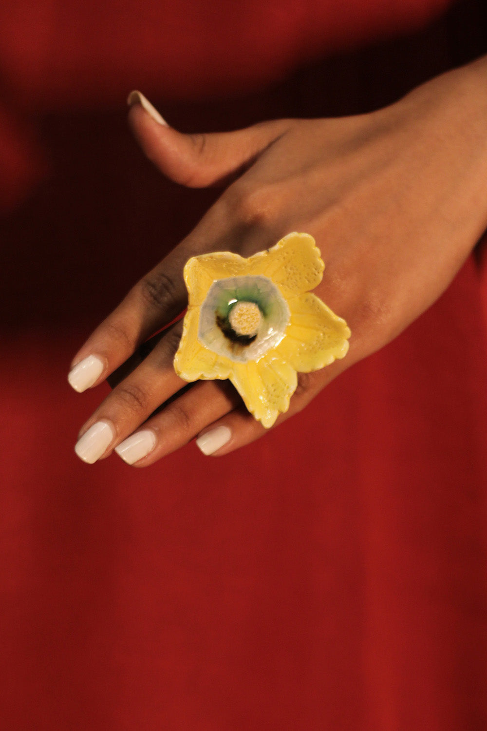 Sadhvi | Ceramic Floral Ring | Lemon & Green