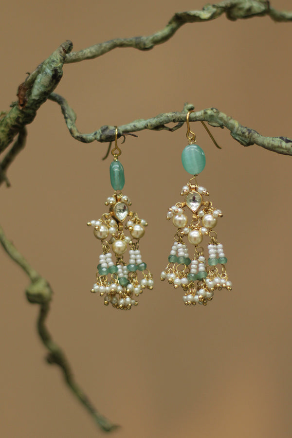 Rajanya | Kundan Earrings | Pale Green