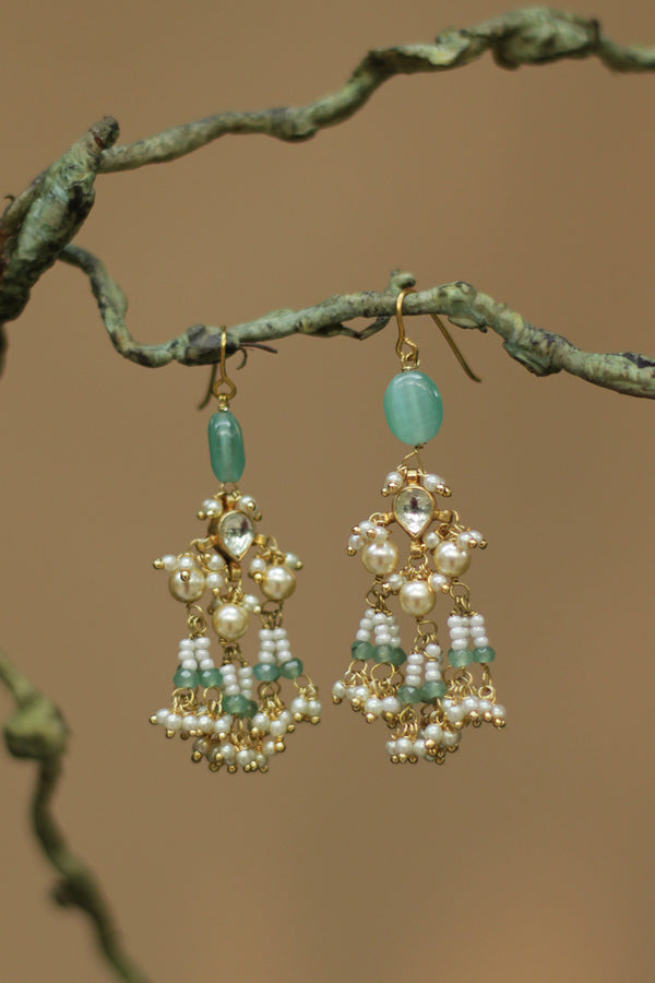 Rajanya | Kundan Earrings | Pale Green