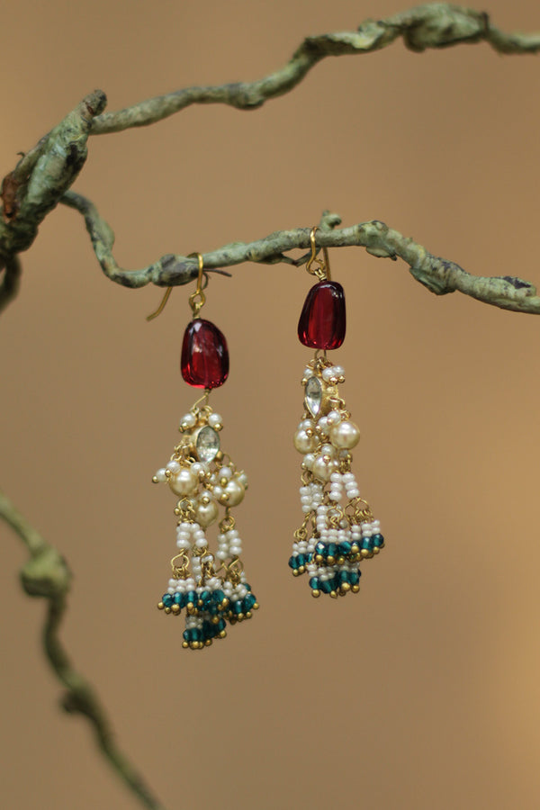 Rajanya | Kundan  Earrings | Red & Green