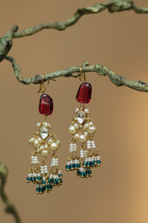 Rajanya | Kundan  Earrings | Red & Green