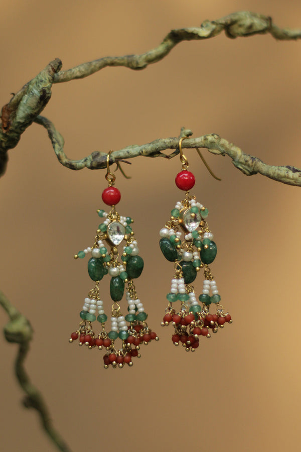 Divyaharita | Kundan Earrings | Green & Orange