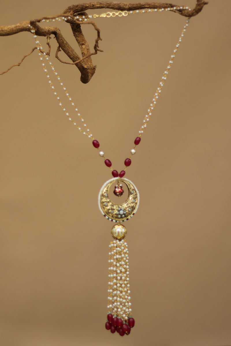 Pallavahara | Kundan Long Chain | Chaand Pendant