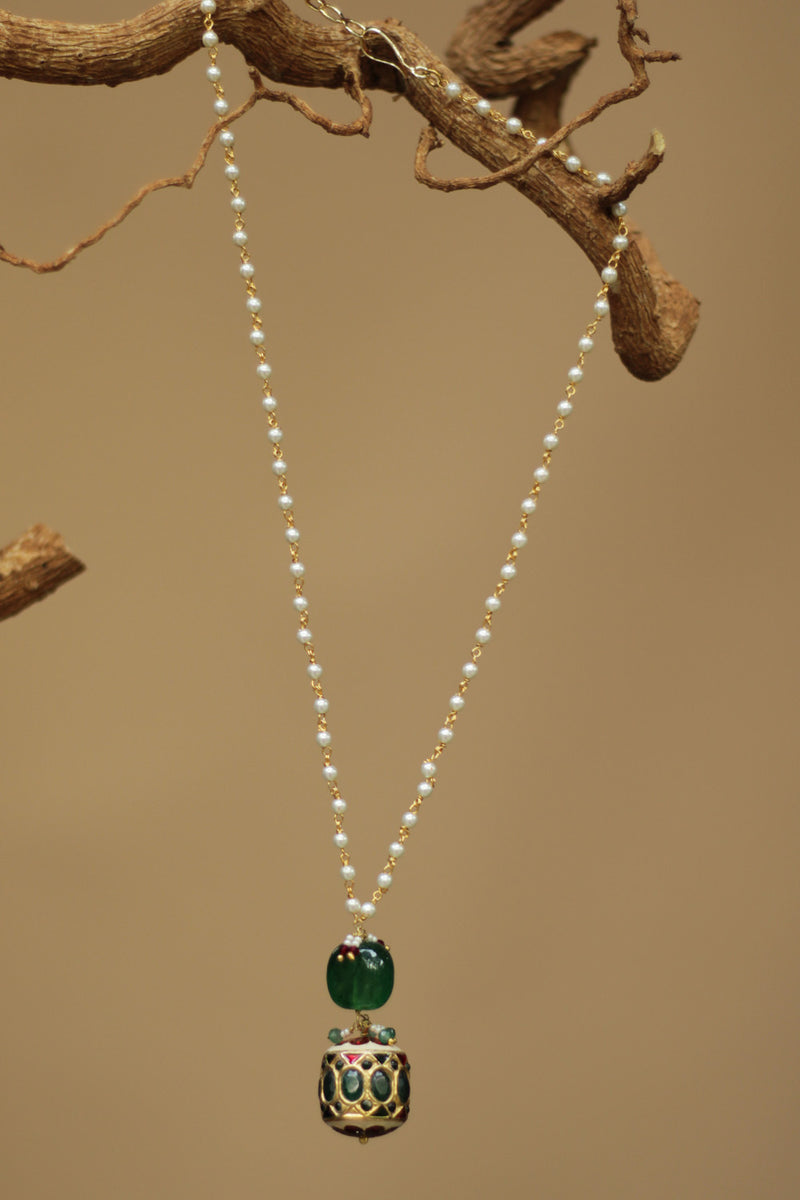Palash | Kundan Short Necklace | Green Round