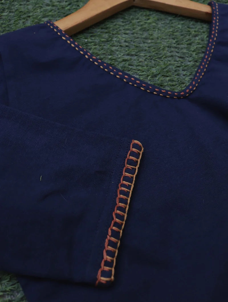 Kirgiti | Stretchable Blouse / Crop Top | Blue Embroidered with Sleeves