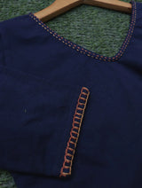 Kirgiti | Stretchable Blouse / Crop Top | Blue Embroidered with Sleeves