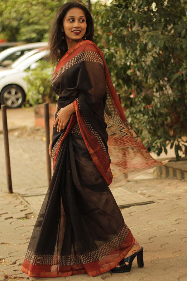 Kota Doria Block Printed Saree