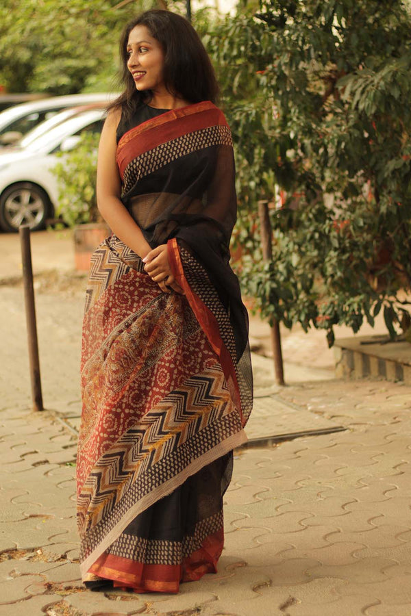 Kota Doria Block Printed Saree