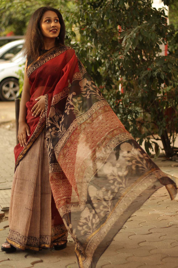Kota Doria Block Printed Saree