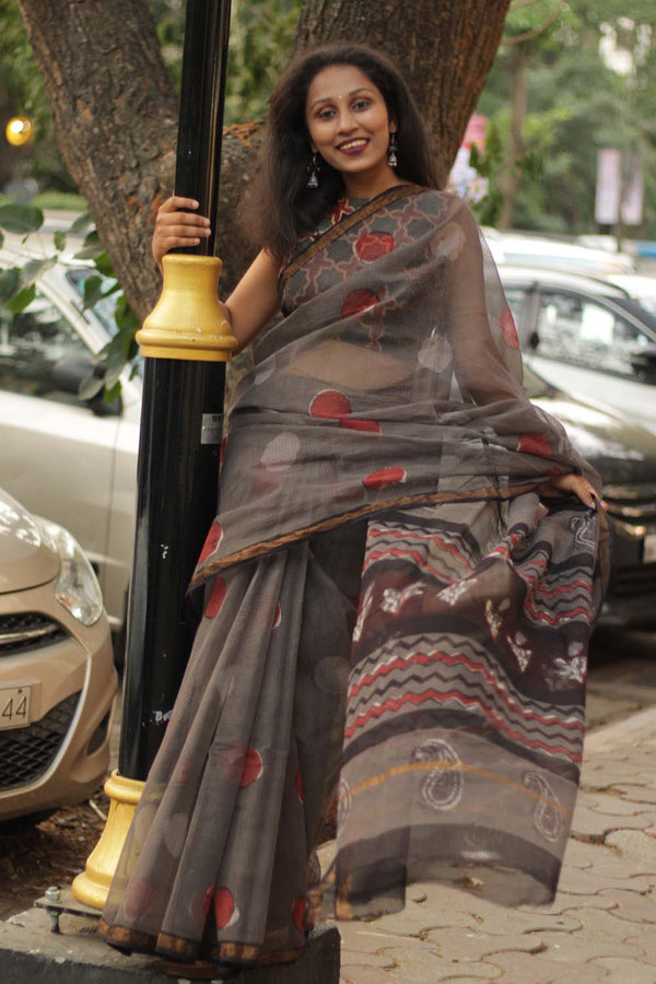 Kota Doria Block Printed Saree