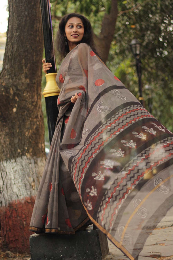 Kota Doria Block Printed Saree