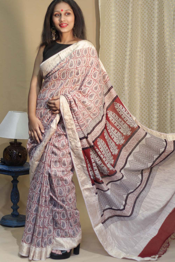 Maheshwari Bagh Saree | Cotton Silk | Paisley Diamonds