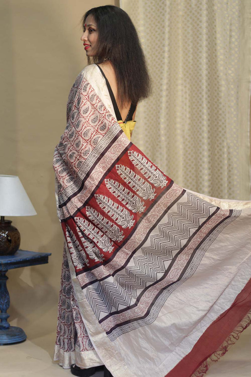 Maheshwari Bagh Saree | Cotton Silk | Paisley Diamonds