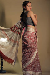 Maheshwari Bagh Saree | Cotton Silk | Red