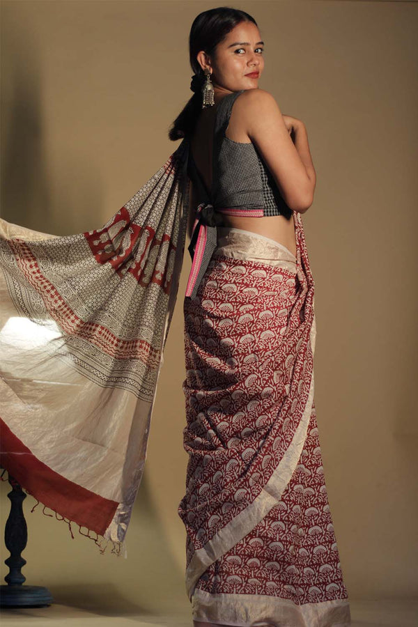 Maheshwari Bagh Saree | Cotton Silk | Red